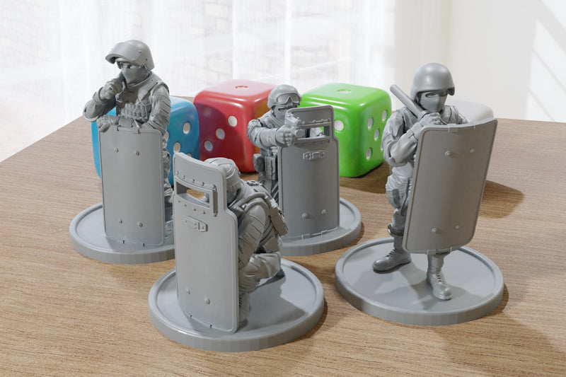 Riot Shields Squad - Modern Wargaming Miniatures for Tabletop RPG - 20mm / 28mm / 32mm Scale Minifigures