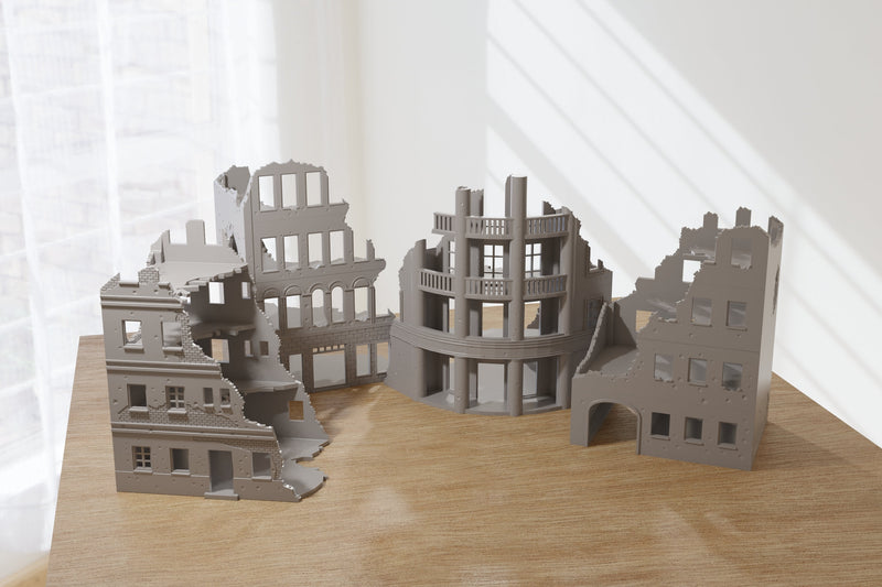 Stalingrad Ruins Set - Tabletop Wargaming WW2 Terrain | Miniature 3D Printed Model | Flames of War & Bolt Action