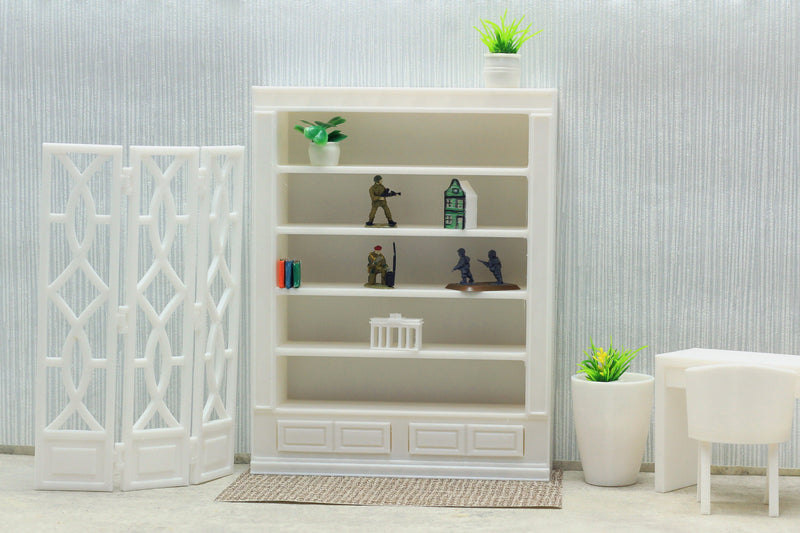 Large Library Bookshelf with Small Drawers - Dollhouse Miniature 1:12 Miniature Dollhouse Furniture