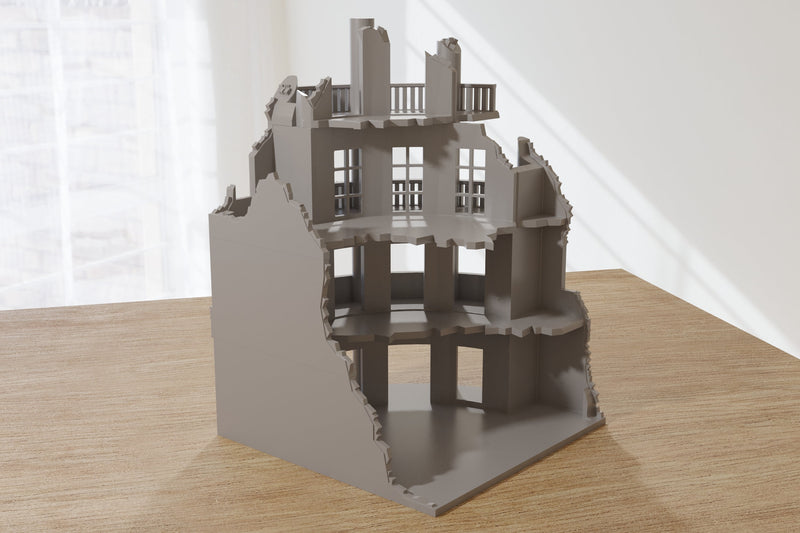Stalingrad Ruined Corner Hotel SRH MST4 - Tabletop Wargaming WW2 Terrain | Miniature 3D Printed Model | Flames of War & Bolt Action
