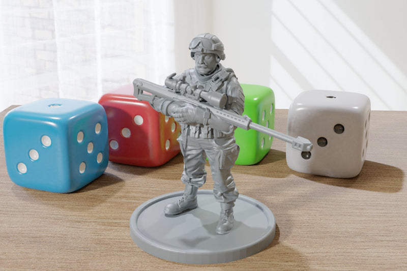 At Ease .50 Cal Sniper - 28mm / 32mm Minifigure - Modern Wargaming Miniatures for Tabletop RPG