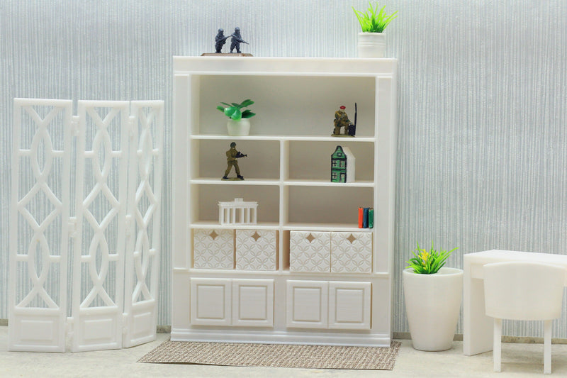 Large Library Bookshelf with Large Drawers - Dollhouse Miniature 1:12 Miniature Dollhouse Furniture