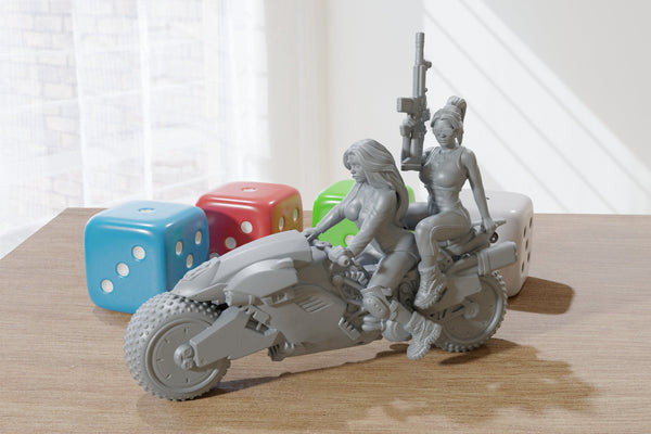 Sexy Biker Girls - 28mm/32mm Minifigures - Cyberpunk - Modern Wargaming Miniatures for Tabletop RPG