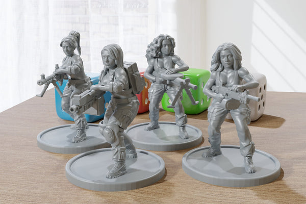 Sexy Girls with Machine Guns - - 28mm/32mm Minifigures - Post Apocalyptic - Modern Wargaming Miniatures for Tabletop RPG
