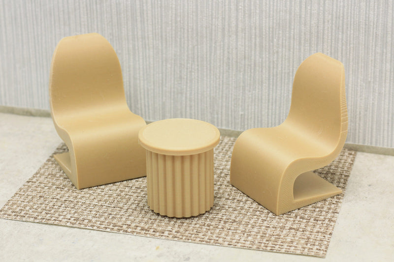 Curvy Chair Set - Dollhouse Miniature 1:12 Miniature Dollhouse Furniture - 3D Printed Wood