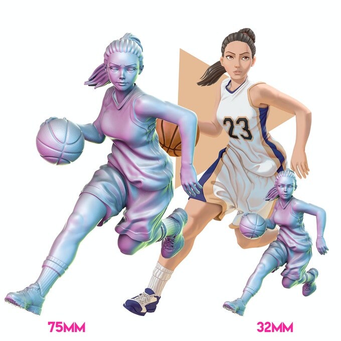 Sports Girl Basketball - DnD Miniature | Collectible and Rolepaying Sexy Pin-Up - 75mm - 32mm Scale
