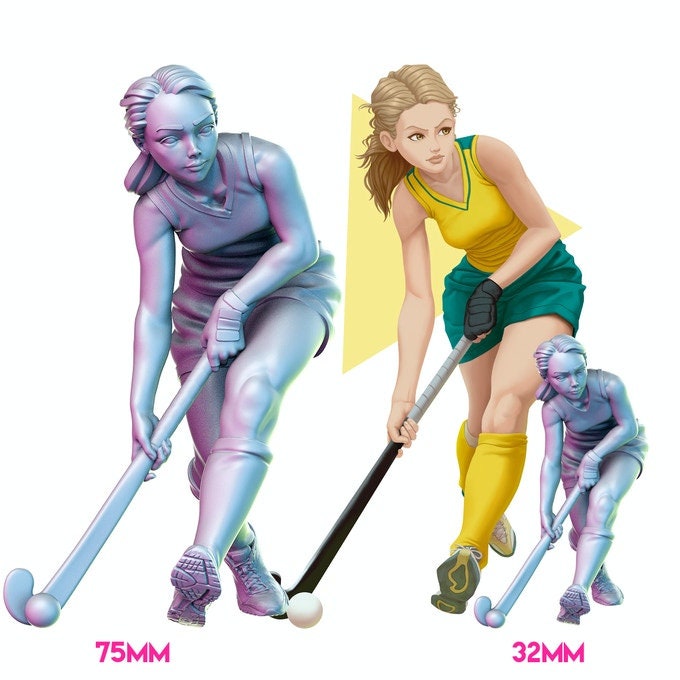 Sports Girl Hockey - DnD Miniature | Collectible and Rolepaying Sexy Pin-Up - 75mm - 32mm Scale