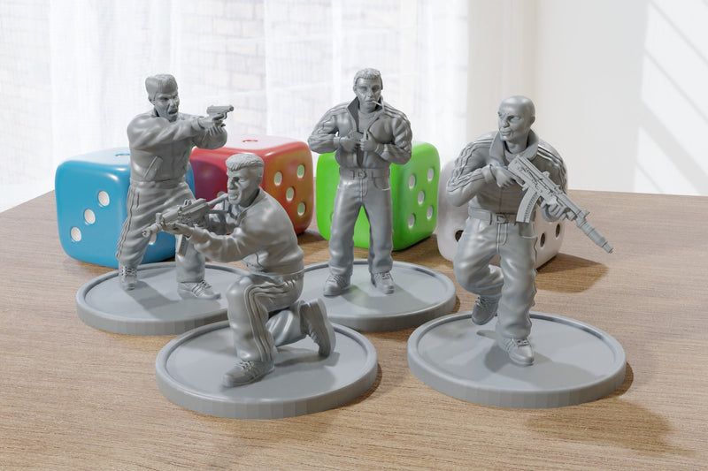 East European Street Thugs - Four - Modern Wargaming Miniatures for Tabletop RPG - 28mm / 32mm Scale Minifigures