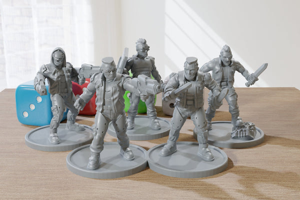 Street Gang - 3D Printed Mini's - Cyberpunk / Sci-Fi - Tabletop Miniature Wargaming - 28mm / 32mm Scale Minifigures