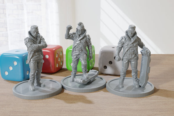 Three Male Civilians - 3D Printed Mini's - Cyberpunk / Sci-Fi - Tabletop Miniature Wargaming - 28mm / 32mm Scale Minifigures