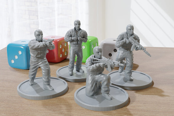 Masked East European Street Thugs - Four - Modern Wargaming Miniatures for Tabletop RPG - 28mm / 32mm Scale Minifigures