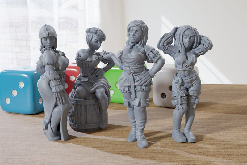 Brothel Females - Set of Four 3D Printed Minifigures - Proxy Minis for DnD, Baldurs Gate, Tabletop Fantasy RPG - 28mm / 32mm Scale