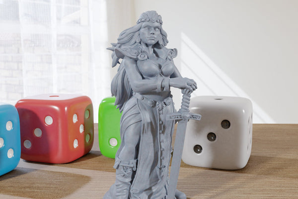 Boudica - 3D Printed Minifigure - Proxy Minis for DnD, Baldurs Gate, Tabletop Fantasy RPG - 28mm / 32mm / 75mm Scale