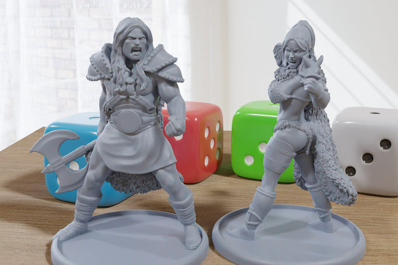 Barbarian Couple - 3D Printed Minifigures for Fantasy Miniature Tabletop Games DND, Frostgrave 28mm / 32mm