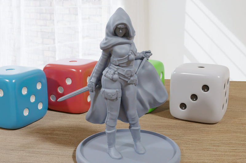 Rogue Sexy Female - 3D Printed Minifigures for Fantasy Miniature Tabletop Games DND, Frostgrave 28mm / 32mm