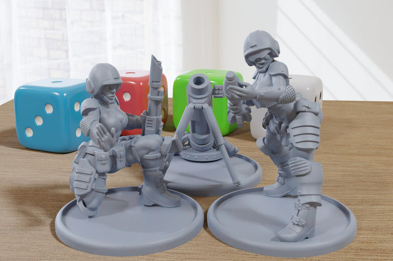 Sexy Mortar Babes - 3D Printed Proxy Minifigures for Sci-fi Miniature Tabletop Games like Stargrave and Five Parsecs from Home