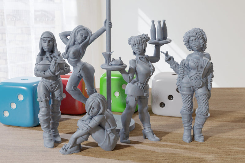 Stripclub Females Set - 3D Printed Proxy Minifigures for Sci-fi and Cyberpunk Themed Miniature Tabletop Games