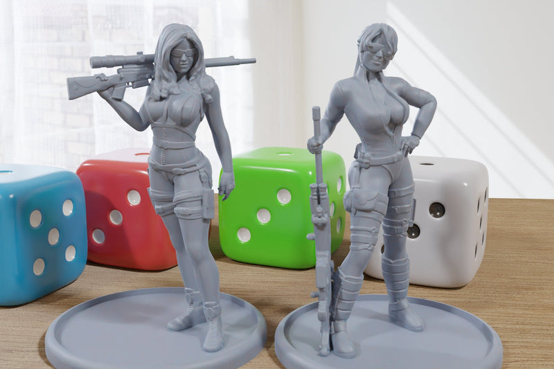 Wasteland Sniper Girls - 3D Printed Minifigures for Post Apocalyptic Miniature Tabletop Games like Zona Alfa - Fallout Wasteland