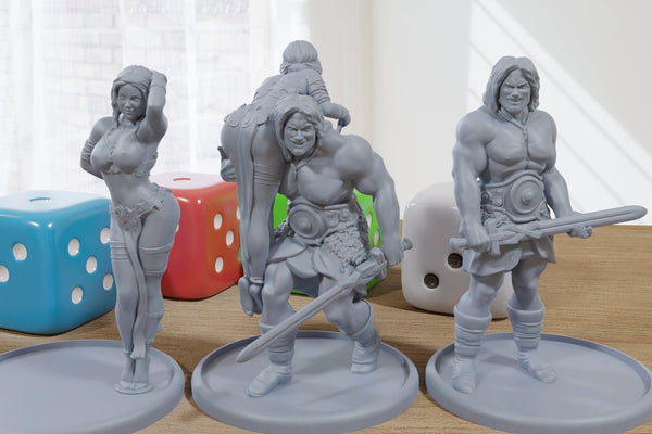 Barbarian Capturing a Girl - 3D Printed Minifigures for Fantasy Miniature Tabletop Games DND, Frostgrave 28mm / 32mm