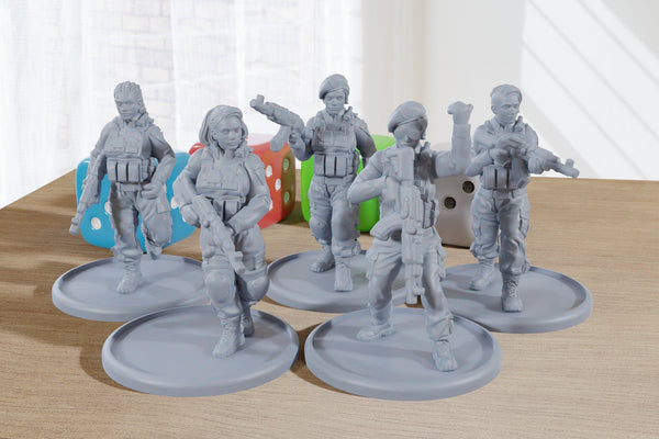 Sexy AK Rifle Girls - 3D Printed Minifigures - Modern Tabletop Miniature Wargaming 28mm / 32mm Scale