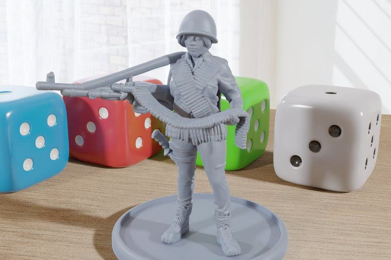 Heavy Gun Girl - 3D Printed Minifigures - Modern Tabletop Miniature Wargaming 28mm / 32mm Scale