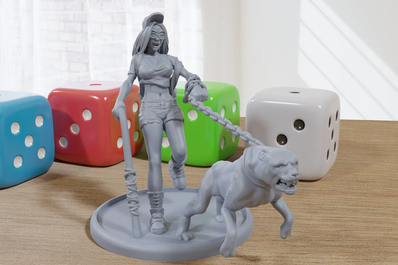 Taylor and her Dog - 3D Printed Minifigures for Post Apocalyptic Miniature Tabletop Games like Zona Alfa - Fallout Wasteland
