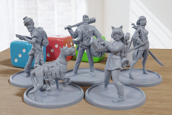 The Mystery Gang - 3D Printed Minifigures for Post Apocalyptic Miniature Tabletop Games like Zona Alfa - Fallout Wasteland