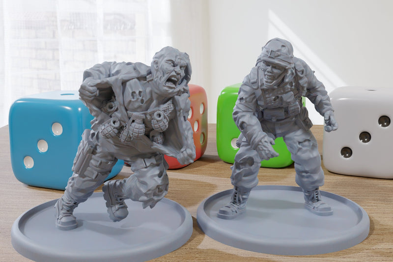 Soldier Zombies Duo - 3D Printed Minifigures for Post Apocalyptic Miniature Tabletop Games like Zona Alfa - Fallout Wasteland