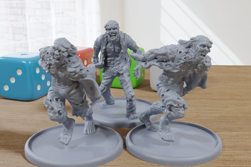 Wasteland Zombies Trio - 3D Printed Minifigures for Post Apocalyptic Miniature Tabletop Games like Zona Alfa - Fallout Wasteland