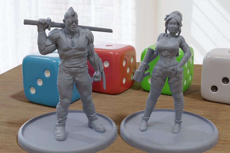 Cyberpunk Couple - 3D Printed Minifigures for Post Apocalyptic Miniature Tabletop Games like Zona Alfa - Fallout Wasteland