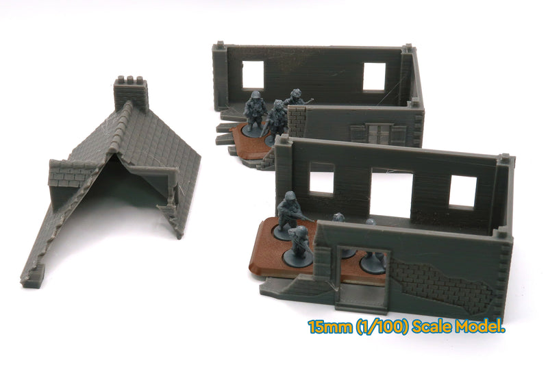 Normandy French House DS-T1 Destroyed (Volume 1) 3D Printed Tabletop Wargaming Terrain for Miniature Games like Bolt Action, Flames of War