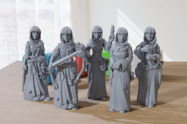 The Nun Party - Set of Five 3D Printed Minifigures - Proxy Minis for DnD, Baldurs Gate, Tabletop Fantasy RPG - 28mm / 32mm Scale