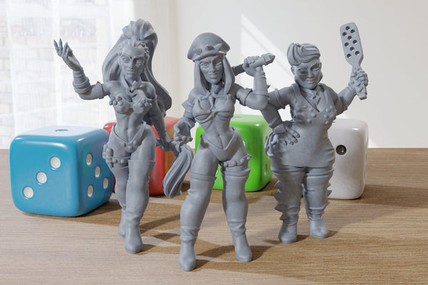 Kinky Mistresses Party 3D Printed Minifigures - Proxy Minis for DnD, Baldurs Gate, Tabletop Fantasy RPG - 28mm / 32mm Scale