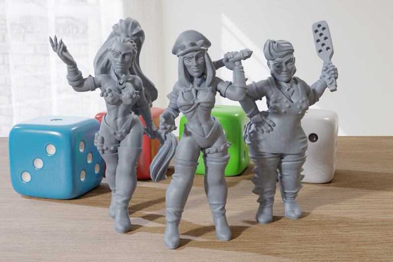 Kinky Mistresses Party 3D Printed Minifigures - Proxy Minis for DnD, Baldurs Gate, Tabletop Fantasy RPG - 28mm / 32mm Scale