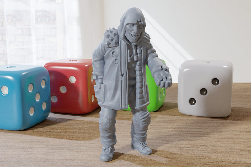 Cyber Pills Dealer - 3D Printed Proxy Minifigures for Sci-fi and Cyberpunk Themed Miniature Tabletop Games