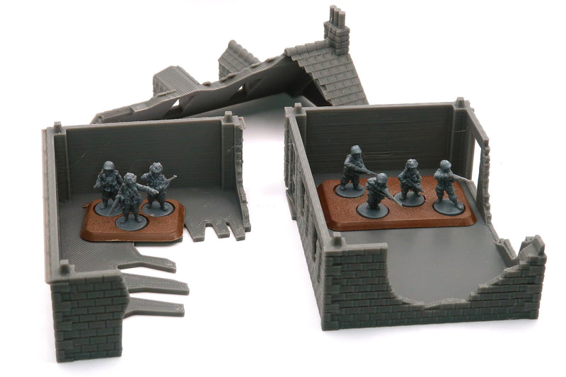 Normandy French House DS-T3 Destroyed (Volume 1) 3D Printed Tabletop Wargaming Terrain for Miniature Games like Bolt Action, Flames of War