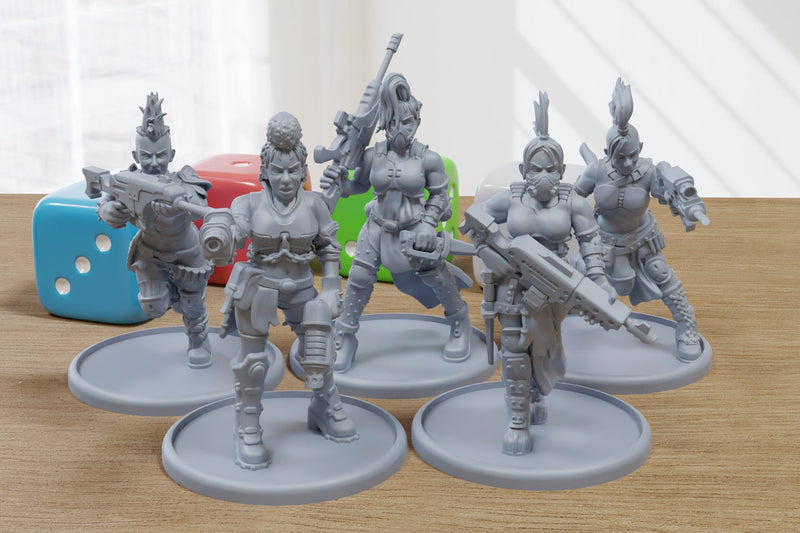 Bitter Nightshades Female Gang - 3D Printed Proxy Minifigures for Sci-fi Miniature Tabletop Games like Stargrave and Five Parsecs from Home