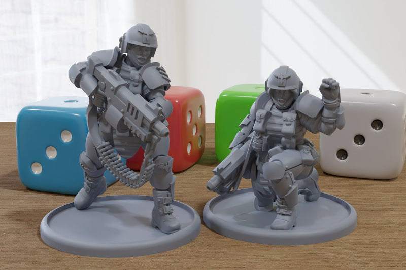 Sexy Security Team - 3D Printed Proxy Minifigures for Sci-fi Miniature Tabletop Games like Stargrave and Five Parsecs from Home