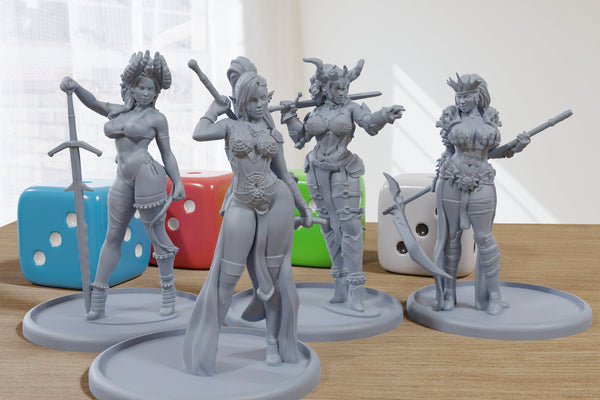 The Bad Girls Gang - 3D Printed Minifigures for Fantasy Miniature Tabletop Games DND, Frostgrave 28mm / 32mm