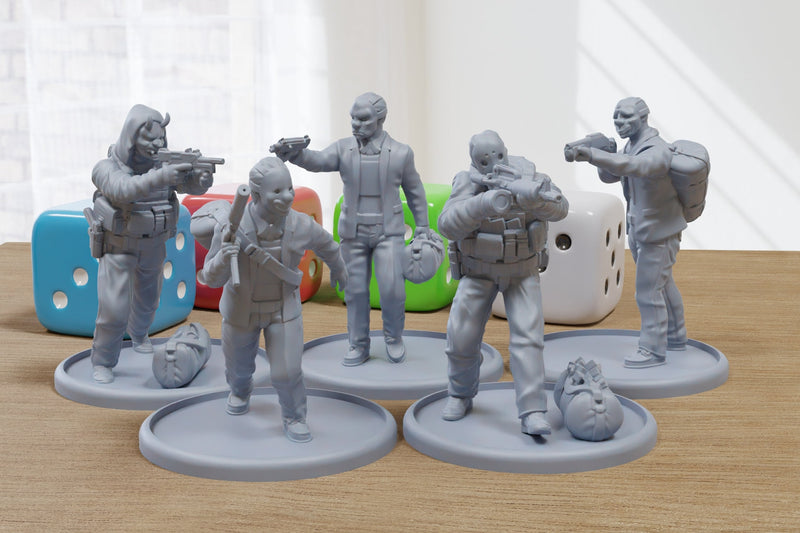The Heist - Bank Robbers - Modern Wargaming Miniatures for Tabletop RPG - 28mm / 32mm Scale Minifigures