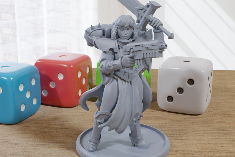 Nun Squad Monja 15 - 3D Printed Miniature Mifigure for Tabletop Rolepaying Games Sexy Pin-Up - 32mm - 28mm Scale