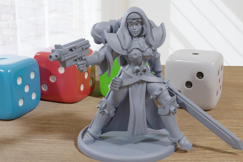 Nun Squad Monja 16 - 3D Printed Miniature Mifigure for Tabletop Rolepaying Games Sexy Pin-Up - 32mm - 28mm Scale