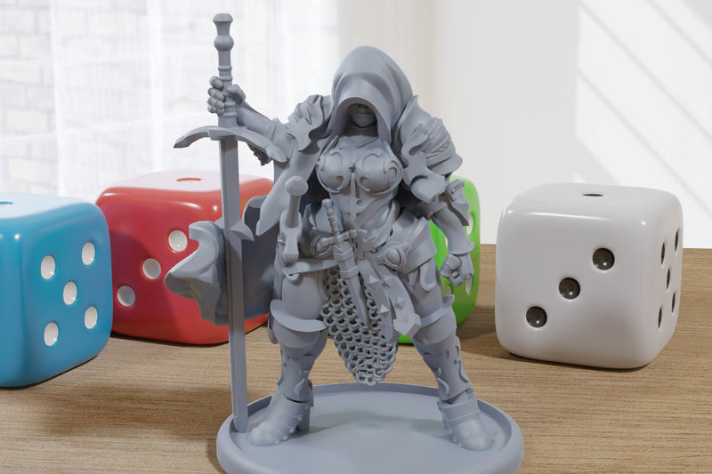 Greatsword Female Knight - 3D Printed Minifigures for Fantasy Miniature Tabletop Games, TTRPG, DND, Frostgrave