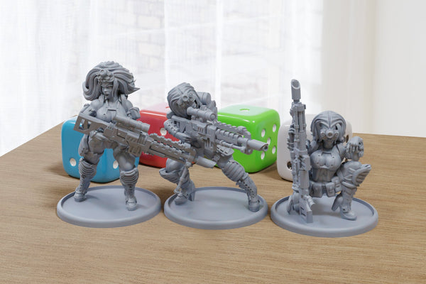 Sniper Babes - 3D Printed Proxy Minifigures for Sci-fi Miniature Tabletop Games like Stargrave and Five Parsecs from Home