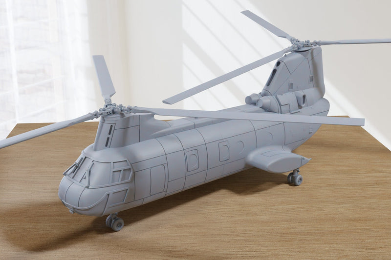 CH-46E Chinhook Troop Transport Helicopter - 3D Printed Vehicle for Miniature Tabletop Wargames - 28mm / 20mm / 15mm Scales