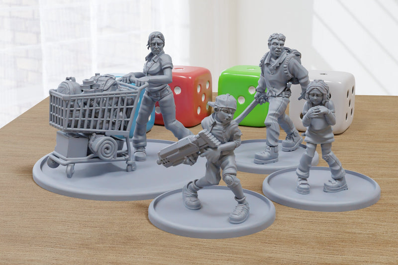 Survivor Family - 3D Printed Minifigures for Zombie Post Apocalyptic Miniature Tabletop Games TTRPG