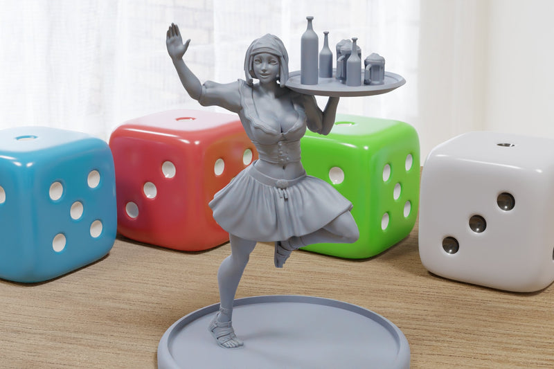 Barmaid Sexy Pinup SFW/ NSFW 3D Printed Minifigures for Fantasy Miniature Tabletop Games DND, Frostgrave 28mm / 32mm / 75mm