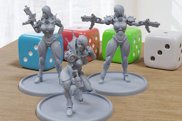 Cyberpunk Mercenaries Sexy Pinup SFW/ NSFW 3D Printed Minifigures for Fantasy Miniature Tabletop Games DND, Frostgrave 28mm / 32mm / 75mm