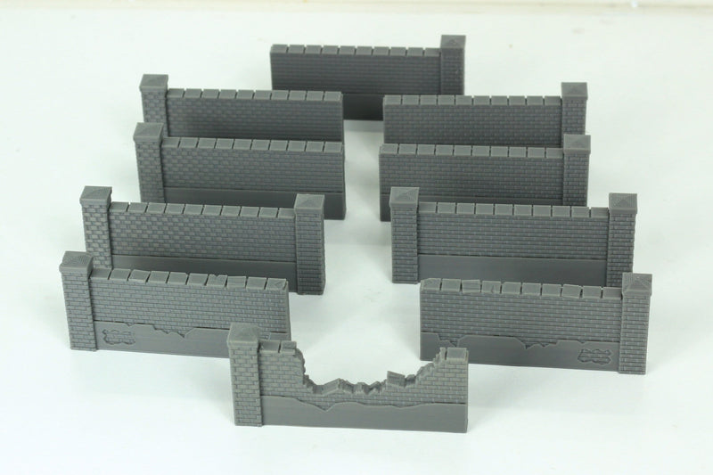 Normandy Brickstone Walls Set 9pc - 3D Printed Tabletop Wargaming Terrain for Miniature Games like Bolt Action, Flames of War