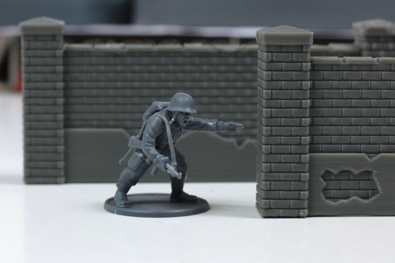 Normandy Brickstone Walls Set 9pc - 3D Printed Tabletop Wargaming Terrain for Miniature Games like Bolt Action, Flames of War
